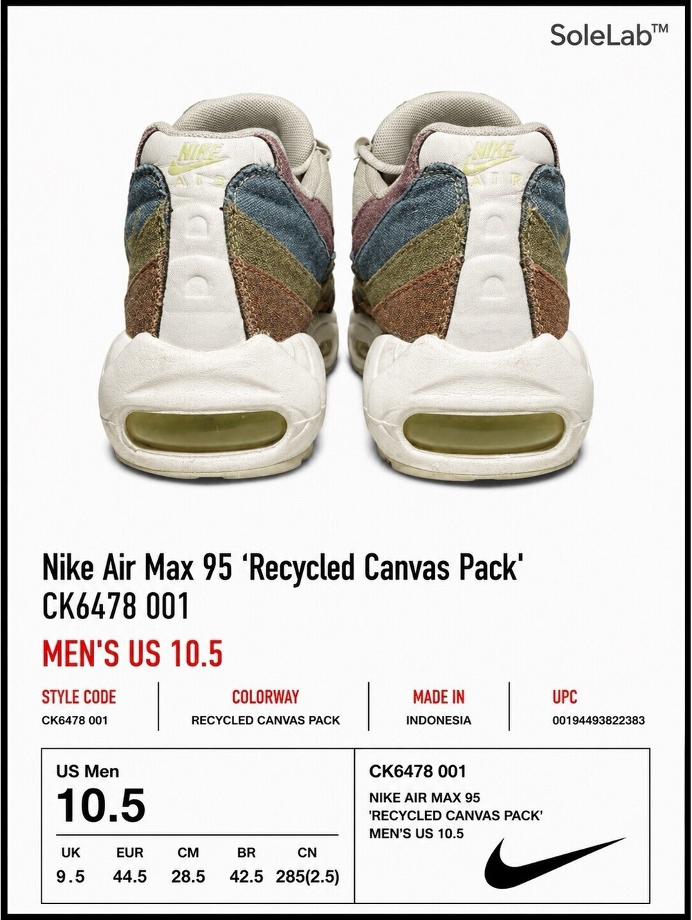 Nike Air Max 95 Recycled Canvas Pack CK6478-001 Men’s Size 10.5 Multicolor - Picture 5 of 6